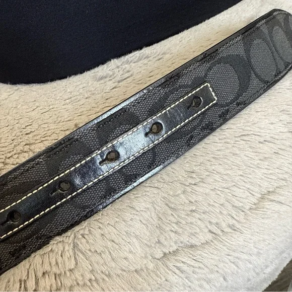 COACH SIGNATURE BELT LOGO BUCKLE LARGE BLACK SILVER - Picture 2 of 4